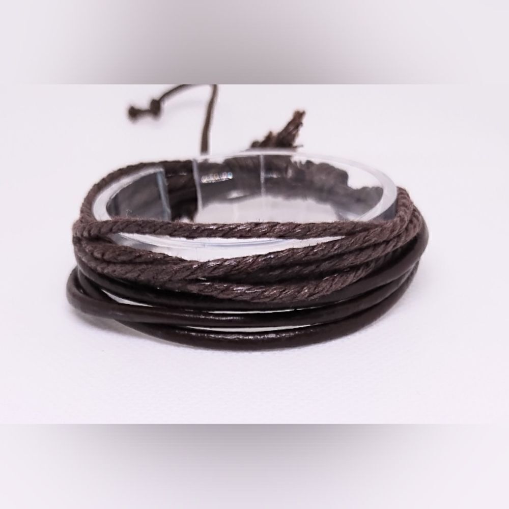 Bracelet leather braided layered brown new e12